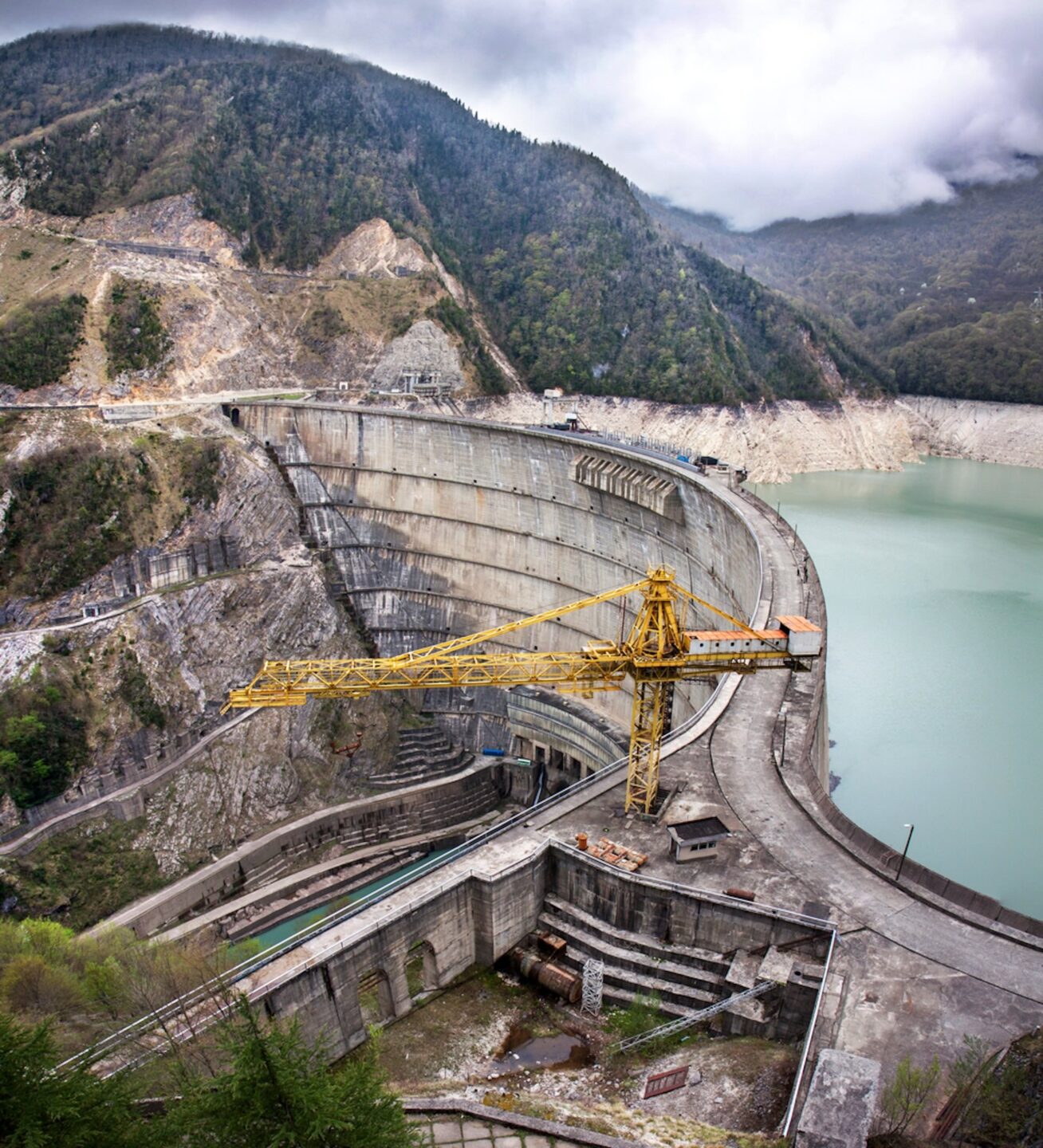 Aerial view of a hydro-electric dam project